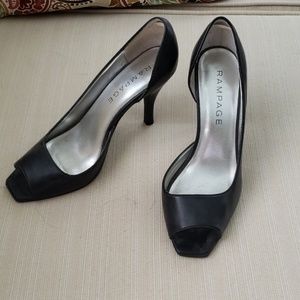Black leather open toe pumps 8.5 M